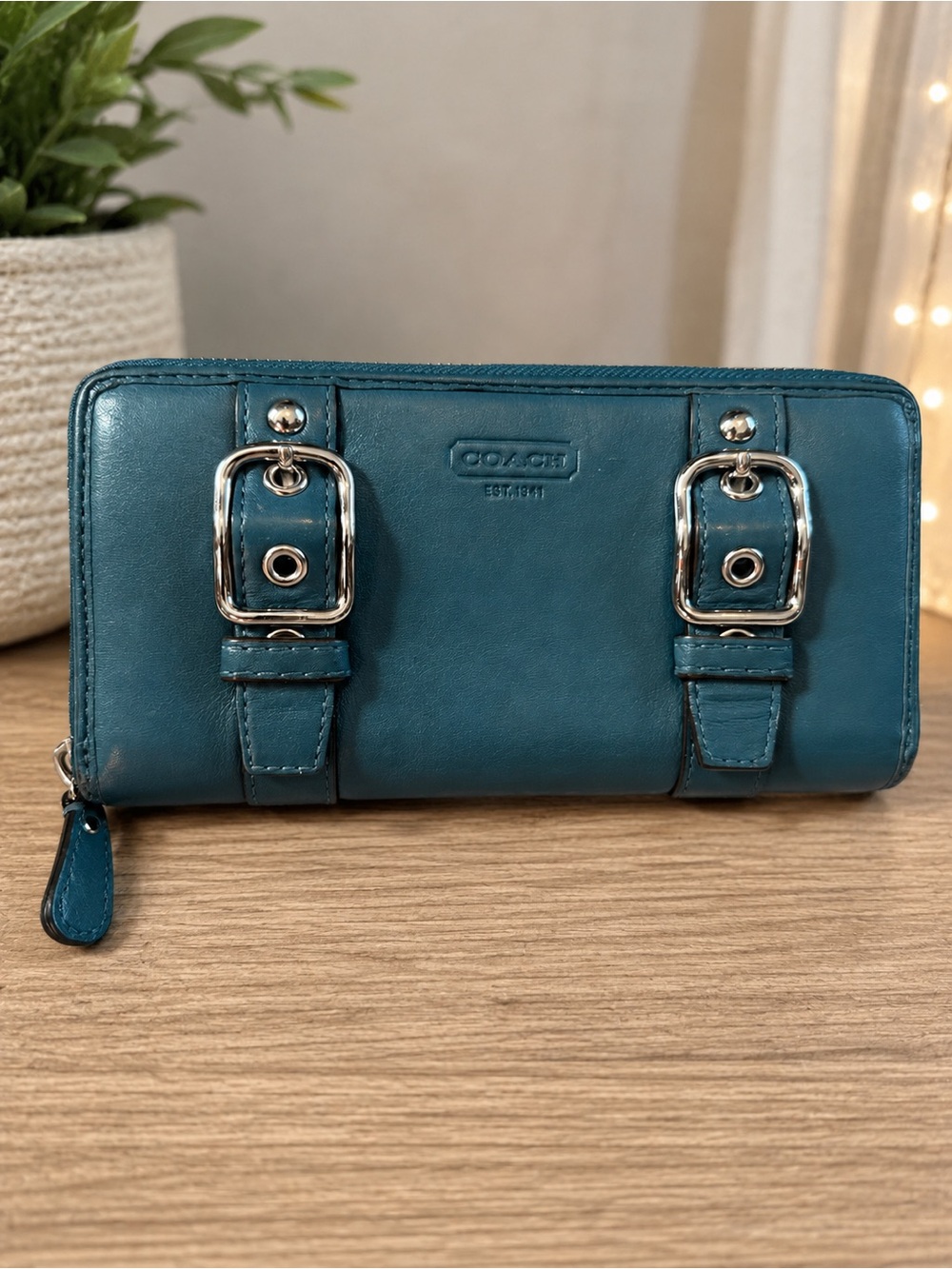 Coach Soho Zoe Double Buckle Accordion Zip Around Wallet